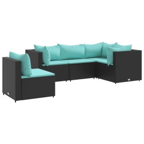 vidaXL 5-tlg. Garten-Lounge-Set mit Kissen Schwarz Poly Rattan