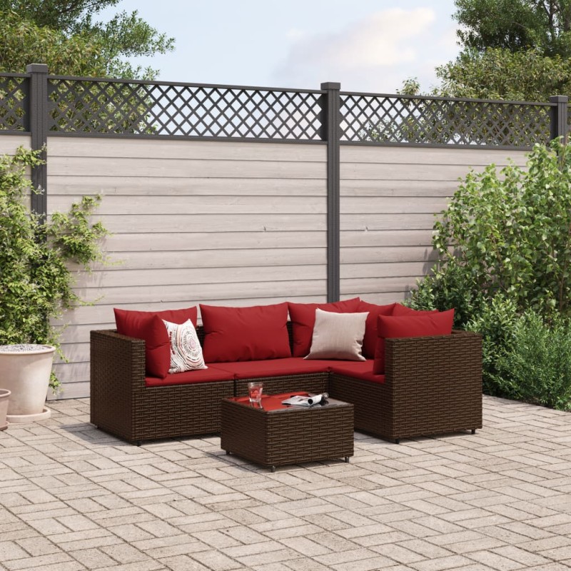 vidaXL 5-tlg. Garten-Lounge-Set mit Kissen Braun Poly Rattan vidaXL 5-tlg. Garten-Lounge-Set mit Kissen Braun Poly Rattan