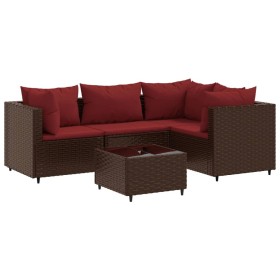 vidaXL 5-tlg. Garten-Lounge-Set mit Kissen Braun Poly Rattan