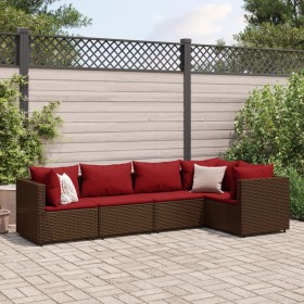 vidaXL 5-tlg. Garten-Lounge-Set mit Kissen Braun Poly Rattan