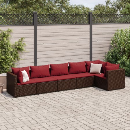 vidaXL 6-tlg. Garten-Lounge-Set mit Kissen Braun Poly Rattan