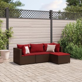 vidaXL 4-tlg. Garten-Lounge-Set mit Kissen Braun Poly Rattan