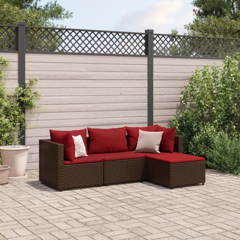 vidaXL 4-tlg. Garten-Lounge-Set mit Kissen Braun Poly Rattan vidaXL 4-tlg. Garten-Lounge-Set mit Kissen Braun Poly Rattan