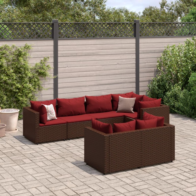 vidaXL 7-tlg. Garten-Lounge-Set mit Kissen Braun Poly Rattan vidaXL 7-tlg. Garten-Lounge-Set mit Kissen Braun Poly Rattan