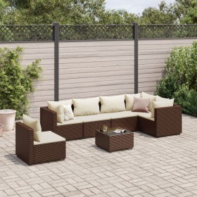 vidaXL 7-tlg. Garten-Lounge-Set mit Kissen Braun Poly Rattan