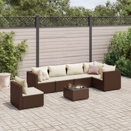 vidaXL 7-tlg. Garten-Lounge-Set mit Kissen Braun Poly Rattan