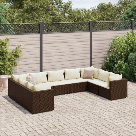 vidaXL 9-tlg. Garten-Lounge-Set mit Kissen Braun Poly Rattan