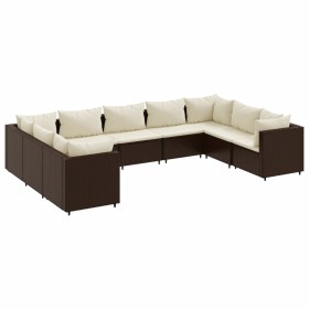 vidaXL 9-tlg. Garten-Lounge-Set mit Kissen Braun Poly Rattan