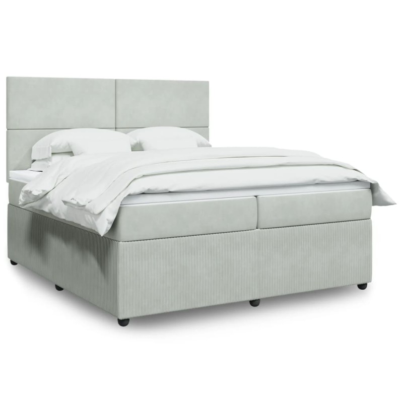 vidaXL Boxspringbett mit Matratze Hellgrau 200x200 cm Samt vidaXL Boxspringbett mit Matratze Hellgrau 200x200 cm Samt
