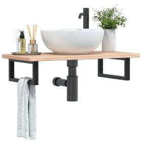 vidaXL Waschtischplatte mit Halterung Stahl und Massivholz Eiche