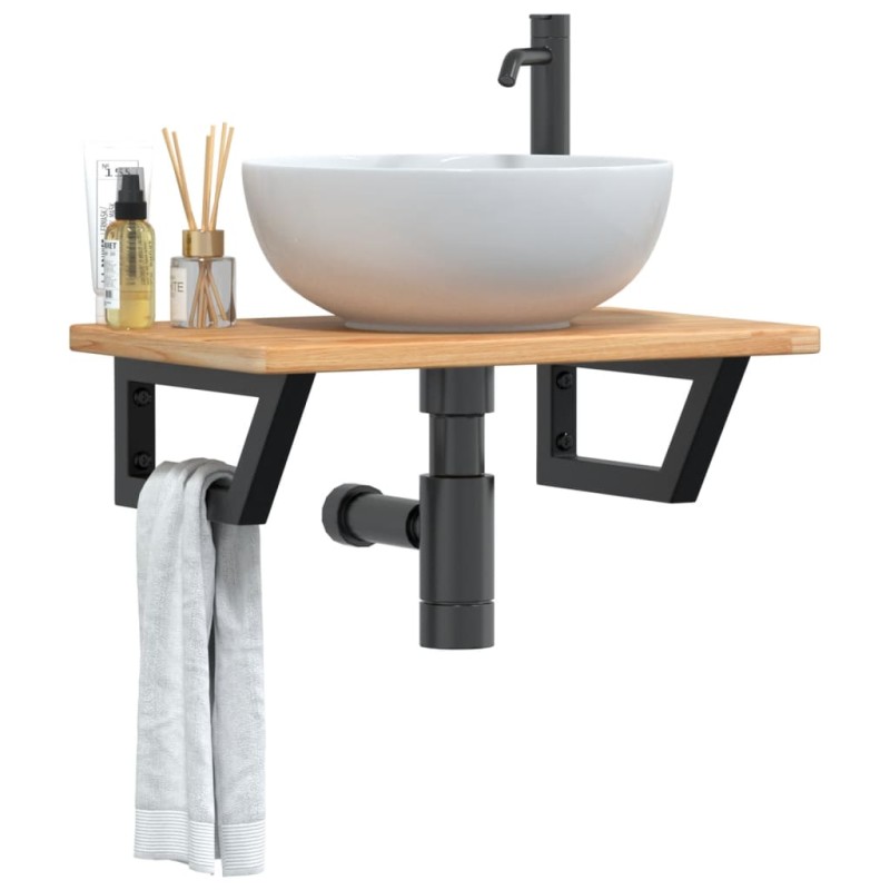 vidaXL Waschtischplatte mit Halterung Stahl und Massivholz Eiche vidaXL Waschtischplatte mit Halterung Stahl und Massivholz Eiche