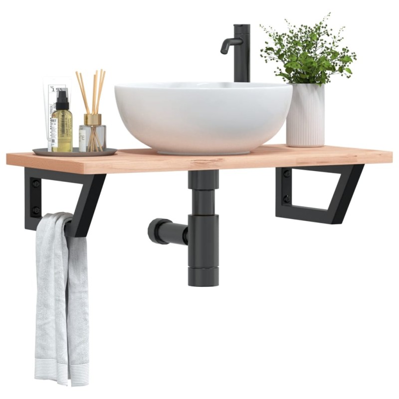 vidaXL Waschbeckenregal Wandmontage Stahl und Massivholz Buche vidaXL Waschbeckenregal Wandmontage Stahl und Massivholz Buche