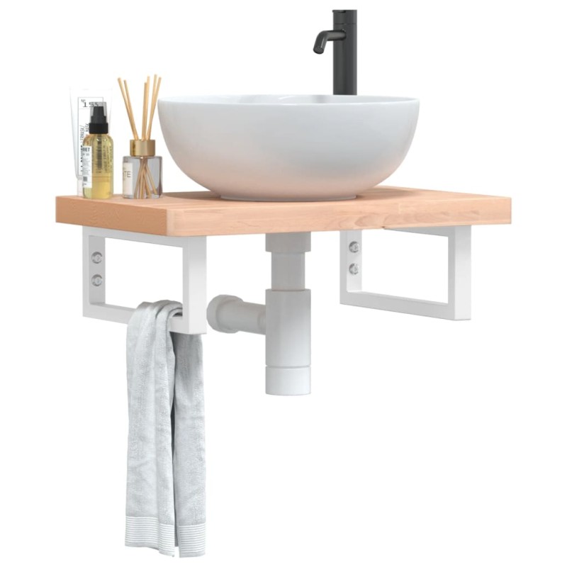 vidaXL Waschbeckenregal Wandmontage Stahl und Massivholz Buche vidaXL Waschbeckenregal Wandmontage Stahl und Massivholz Buche