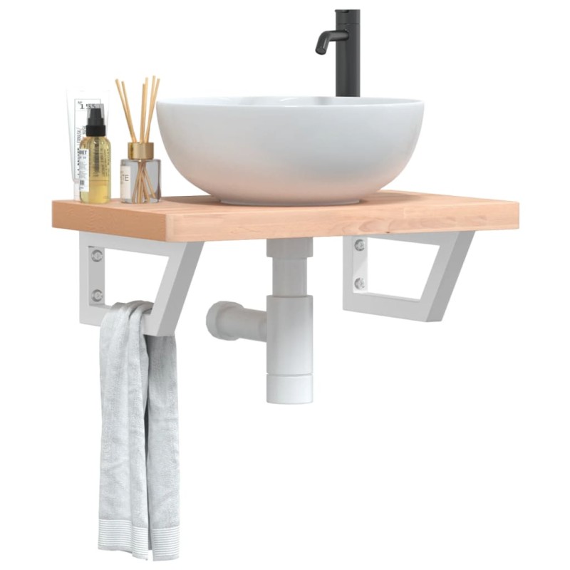 vidaXL Waschbeckenregal Wandmontage Stahl und Massivholz Buche vidaXL Waschbeckenregal Wandmontage Stahl und Massivholz Buche