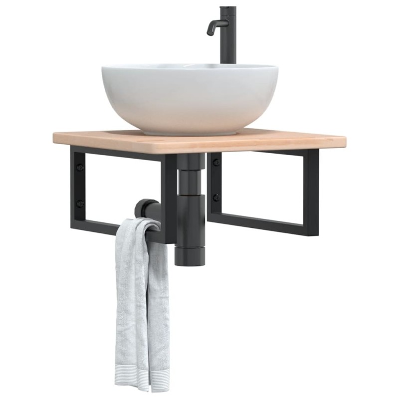 vidaXL Waschtischplatte mit Halterung Stahl und Massivholz Eiche vidaXL Waschtischplatte mit Halterung Stahl und Massivholz Eiche