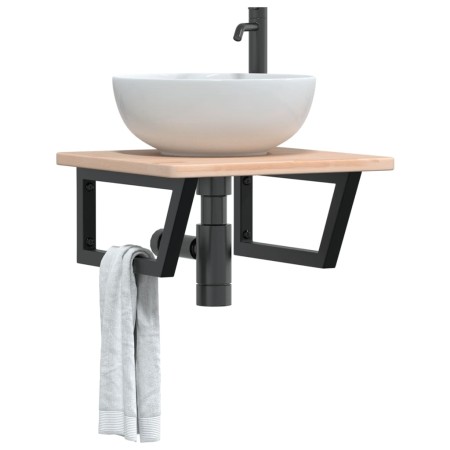vidaXL Waschtischplatte mit Halterung Stahl und Massivholz Eiche