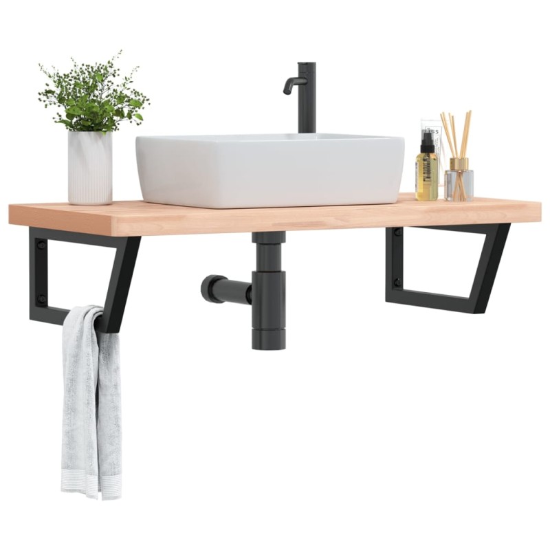vidaXL Waschbeckenregal Wandmontage Stahl und Massivholz Buche vidaXL Waschbeckenregal Wandmontage Stahl und Massivholz Buche