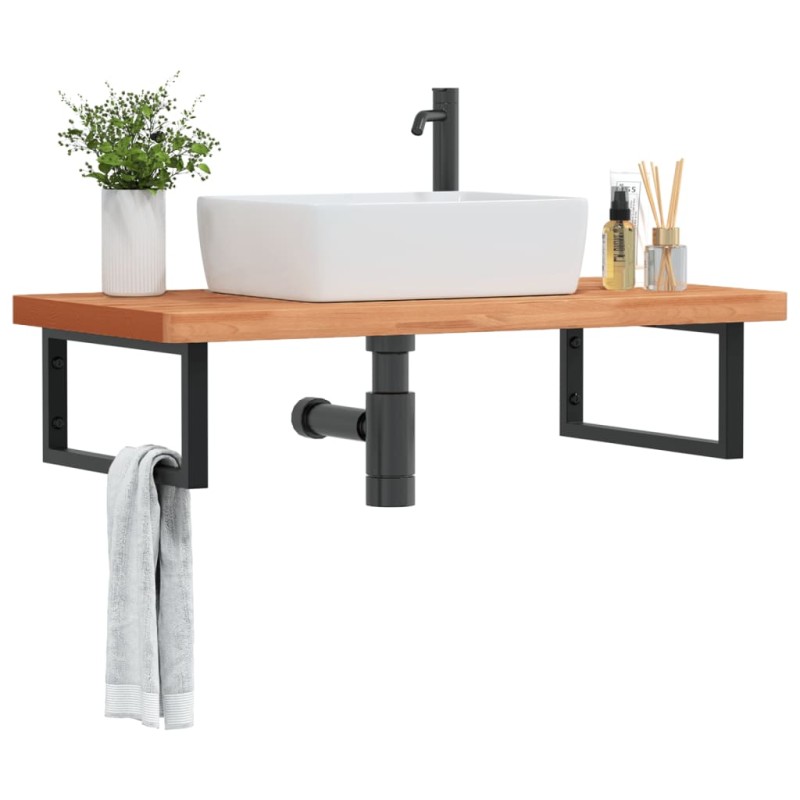 vidaXL Waschbeckenregal Wandmontage Stahl und Massivholz Buche vidaXL Waschbeckenregal Wandmontage Stahl und Massivholz Buche