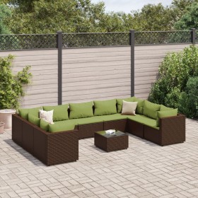 vidaXL 10-tlg. Garten-Lounge-Set mit Kissen Braun Poly Rattan