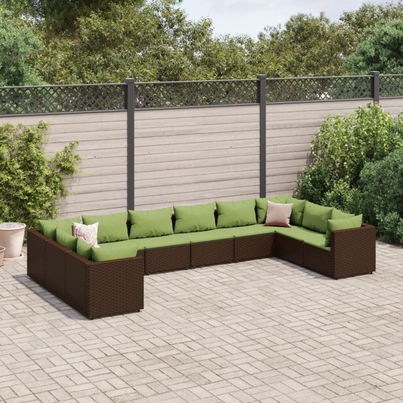 vidaXL 10-tlg. Garten-Lounge-Set mit Kissen Braun Poly Rattan vidaXL 10-tlg. Garten-Lounge-Set mit Kissen Braun Poly Rattan