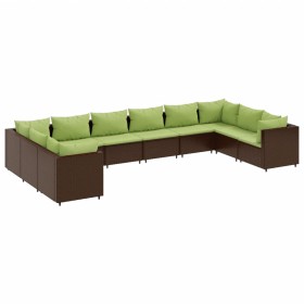 vidaXL 10-tlg. Garten-Lounge-Set mit Kissen Braun Poly Rattan