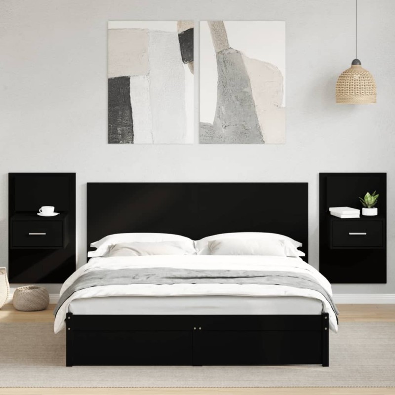 vidaXL Kopfteil mit Nachttischen Schwarz 160 cm Holzwerkstoff vidaXL Kopfteil mit Nachttischen Schwarz 160 cm Holzwerkstoff