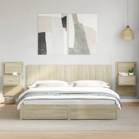 vidaXL Kopfteil mit Nachttischen Sonoma-Eiche 200 cm Holzwerkstoff
