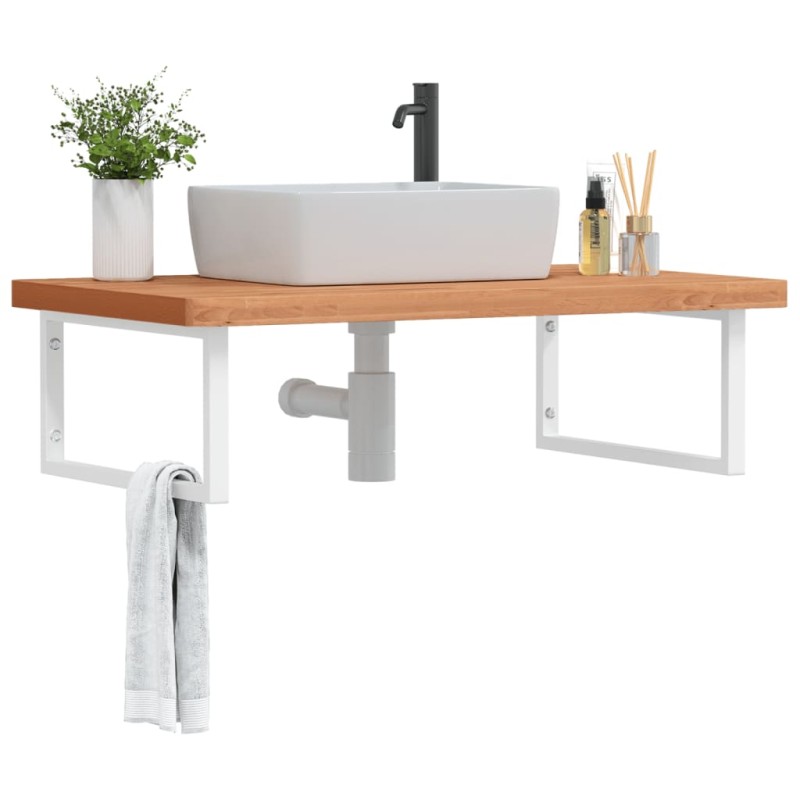 vidaXL Waschbeckenregal Wandmontage Stahl und Massivholz Buche vidaXL Waschbeckenregal Wandmontage Stahl und Massivholz Buche