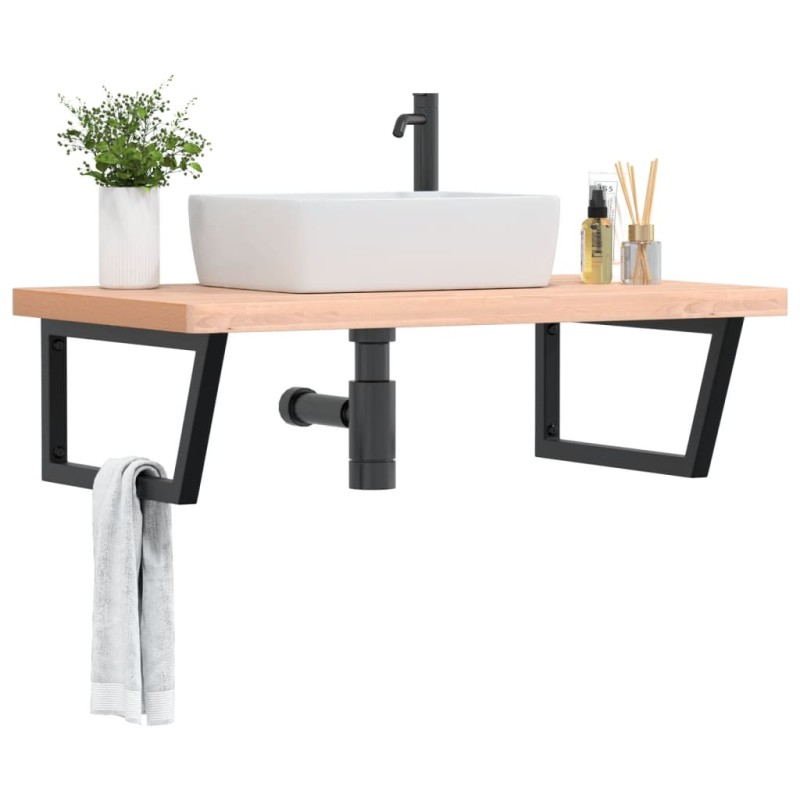 vidaXL Waschbeckenregal Wandmontage Stahl und Massivholz Buche vidaXL Waschbeckenregal Wandmontage Stahl und Massivholz Buche
