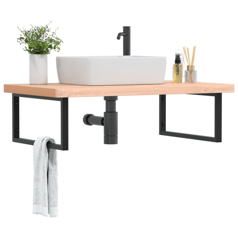 vidaXL Waschbeckenregal Wandmontage Stahl und Massivholz Buche vidaXL Waschbeckenregal Wandmontage Stahl und Massivholz Buche
