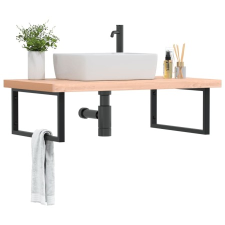 vidaXL Waschbeckenregal Wandmontage Stahl und Massivholz Buche