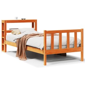 vidaXL Massivholzbett mit Kopfteil Wachsbraun 90x190 cm Kiefer