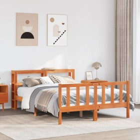 vidaXL Massivholzbett mit Kopfteil Wachsbraun 140x200 cm Kiefer