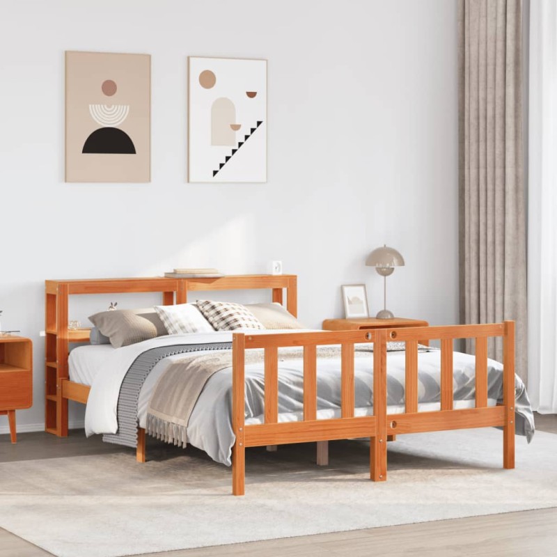 vidaXL Bettgestell mit Kopfteil ohne Matratze Wachsbraun 140x200 cm vidaXL Bettgestell mit Kopfteil ohne Matratze Wachsbraun 140x200 cm