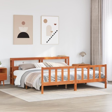 vidaXL Massivholzbett mit Kopfteil Wachsbraun 180x200 cm Kiefer