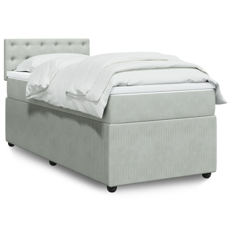 vidaXL Boxspringbett mit Matratze Hellgrau 90x200 cm Samt vidaXL Boxspringbett mit Matratze Hellgrau 90x200 cm Samt