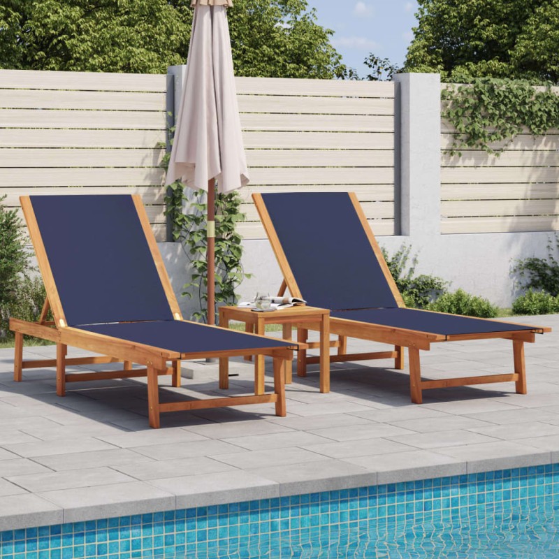 vidaXL Sonnenliegen 2 Stk. Blau Massivholz Akazie und Textilene vidaXL Sonnenliegen 2 Stk. Blau Massivholz Akazie und Textilene