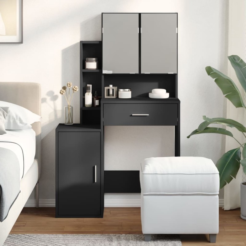 vidaXL Schminktisch mit Schrank Schwarz 80x35x132 cm vidaXL Schminktisch mit Schrank Schwarz 80x35x132 cm