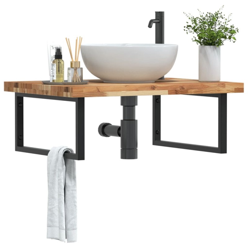 vidaXL Waschbeckenregal Wandmontage Stahl und Akazienholz vidaXL Waschbeckenregal Wandmontage Stahl und Akazienholz
