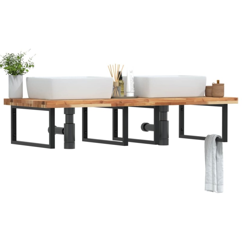 vidaXL Waschbeckenregal Wandmontage Stahl und Akazienholz vidaXL Waschbeckenregal Wandmontage Stahl und Akazienholz