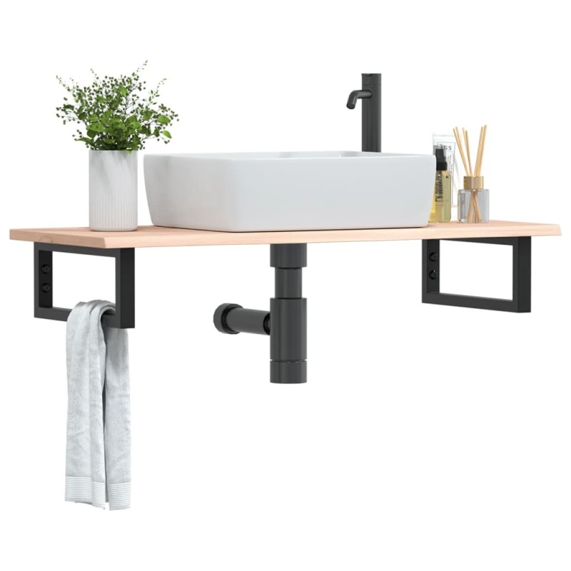 vidaXL Waschtischplatte mit Halterung Stahl und Massivholz Eiche vidaXL Waschtischplatte mit Halterung Stahl und Massivholz Eiche