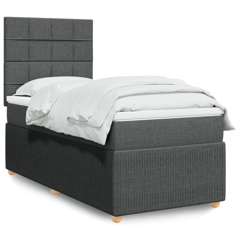 vidaXL Boxspringbett mit Matratze Dunkelgrau 90x190 cm Stoff vidaXL Boxspringbett mit Matratze Dunkelgrau 90x190 cm Stoff