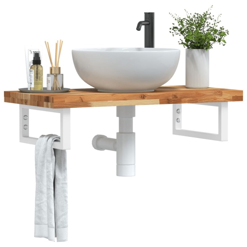 vidaXL Waschbeckenregal Wandmontage Stahl und Akazienholz vidaXL Waschbeckenregal Wandmontage Stahl und Akazienholz