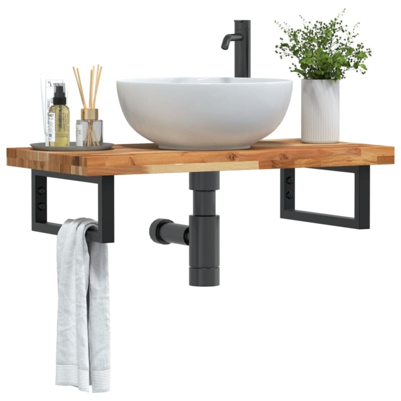 vidaXL Waschbeckenregal Wandmontage Stahl und Akazienholz vidaXL Waschbeckenregal Wandmontage Stahl und Akazienholz
