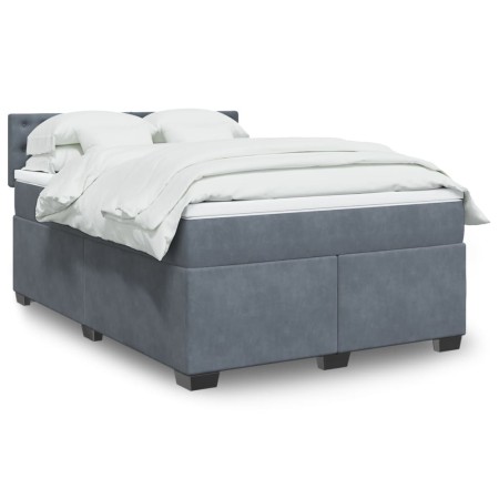 vidaXL Boxspringbett mit Matratze Dunkelgrau 140x190 cm Samt