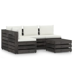 vidaXL 5-tlg. Garten-Lounge-Set mit Kissen Grau Imprägniertes Holz