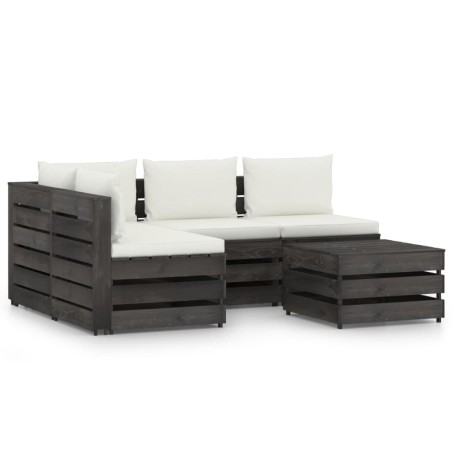vidaXL 5-tlg. Garten-Lounge-Set mit Kissen Grau Imprägniertes Holz