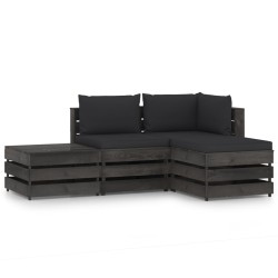4-tlg. Garten-Lounge-Set mit Kissen Grau Imprägniertes Holz