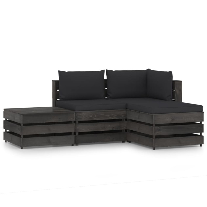 4-tlg. Garten-Lounge-Set mit Kissen Grau Imprägniertes Holz 4-tlg. Garten-Lounge-Set mit Kissen Grau Imprägniertes Holz