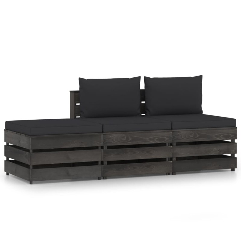 3-tlg. Garten-Lounge-Set mit Kissen Grau Imprägniertes Holz 3-tlg. Garten-Lounge-Set mit Kissen Grau Imprägniertes Holz